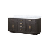 Lexora LVA72DK100 Abbey 72 inch W Brown Oak Double Sink Vanity Cabinet and Carrara Marble Top