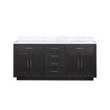 Lexora Abbey 72 inch W Black Oak Double Sink Vanity Cabinet and Carrara Marble Top