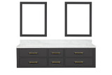 Lexora LVC72DL110 Castor 72 inch W Black Double Sink Wall Hung Vanity Cabinet, Carrara Marble Top, and 34 in Mirrors