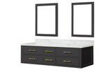 Lexora LVC72DL110 Castor 72 inch W Black Double Sink Wall Hung Vanity Cabinet, Carrara Marble Top, and 34 in Mirrors