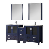 Lexora LV341872SEESM28F Volez 72 inch W Navy Blue Double Sink Vanity Cabinet with Side Cabinets, Faucet Set, White Ceramic Top, and 28 in Mirrors