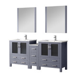 Lexora  LV341872SBESM28F Volez 72 in W Dark Grey Double Bath Vanity with Side Cabinets, Faucet Set, White Ceramic Top, and 28 in Mirrors