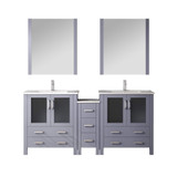 Lexora Volez 72 inch W Dark Grey Double Sink Vanity Cabinet with Side Cabinets, Faucet Set, White Ceramic Top, and 28 in Mirrors