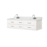Lexora LVC72DA101 Castor 72 inch W White Double Sink Wall Hung Vanity Cabinet, Carrara Marble Top, and Faucet Set