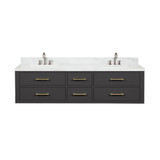 Lexora LVC72DL101 Castor 72 inch W Black Double Sink Wall Hung Vanity Cabinet, Carrara Marble Top, and Faucet Set
