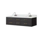 Lexora LVC72DL101 Castor 72 inch W Black Double Sink Wall Hung Vanity Cabinet, Carrara Marble Top, and Faucet Set