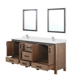 Lexora LVZV72DN211 Ziva 72 inch W Rustic Barnwood Double Sink Vanity Cabinet, White Quartz Top, Faucet Set and 30 in Mirrors