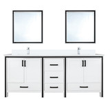 Lexora Ziva 72 inch W White Double Sink Vanity Cabinet, White Quartz Top, Faucet Set and 30 in Mirrors
