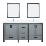 Lexora LVZV72DB211 Ziva 72 inch W Dark Grey Double Sink Vanity Cabinet, White Quartz Top, Faucet Set and 30 in Mirrors