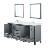 Lexora LVZV72DB211 Ziva 72 inch W Dark Grey Double Sink Vanity Cabinet, White Quartz Top, Faucet Set and 30 in Mirrors