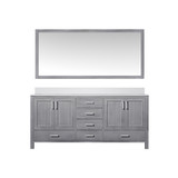 Lexora Jacques 72 in. W Distressed Grey Bath Vanity Cabinet, Cultured Marble Top, and 28 in. Mirror