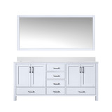 Lexora Jacques 72 in. W White Bath Vanity Cabinet, Cultured Marble Top, and 28 in. Mirror