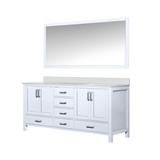 Lexora Jacques 72 in. W White Bath Vanity Cabinet, Cultured Marble Top, and 28 in. Mirror