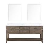 Lexora LVN72DR110 Norwalk 72 inch W Grey Oak Double Sink Vanity Cabinet, Carrara Marble Top, and 34 in Mirrors