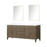 Lexora Laurel 72 inch W Grey Oak Double Sink Vanity Cabinet, Carrara Marble Top, and 34 in Mirrors