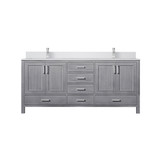 Lexora LVJ72DD301 Jacques 72 in. W Distressed Grey Bath Vanity Cabinet, Cultured Marble Top, and Faucet Set