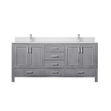 Lexora Jacques 72 in. W Distressed Grey Double Sink Vanity Cabinet, White Quartz Top, and Faucet Set
