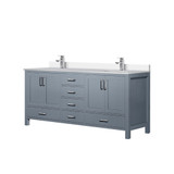 Lexora Jacques 72 in. W Dark Grey Double Sink Vanity Cabinet, White Quartz Top, and Faucet Set
