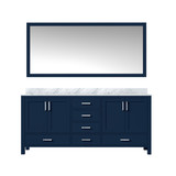 Lexora Jacques 72 in. W Navy Blue Double Sink Vanity Cabinet, Carrara Marble Top, and 28 in. Mirror