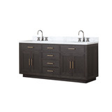 Lexora LVA72DK101 Abbey 72 inch W Brown Oak Double Sink Vanity Cabinet, Carrara Marble Top, and Faucet Set
