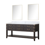 Lexora Norwalk 72 inch W Brown Oak Double Sink Vanity Cabinet, Carrara Marble Top, and 34 in Mirrors