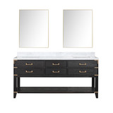 Lexora LVN72DJ110 Norwalk 72 inch W Black Oak Double Sink Vanity Cabinet, Carrara Marble Top, and 34 in Mirrors