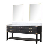 Lexora Norwalk 72 inch W Black Oak Double Sink Vanity Cabinet, Carrara Marble Top, and 34 in Mirrors