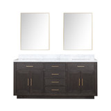 Lexora LVA72DK110 Abbey 72 inch W Brown Oak Double Sink Vanity Cabinet, Carrara Marble Top, and 34 in Mirrors