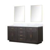 Lexora LVA72DK110 Abbey 72 inch W Brown Oak Double Sink Vanity Cabinet, Carrara Marble Top, and 34 in Mirrors