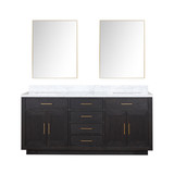 Lexora LVA72DJ110 Abbey 72 inch W Black Oak Double Sink Vanity Cabinet, Carrara Marble Top, and 34 in Mirrors