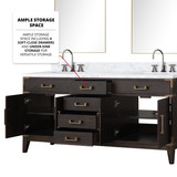 Lexora  LVL72DK110 Laurel 72 in W x 22 in D Brown Oak Double Bath Vanity, Carrara Marble Top, and 34 in Mirrors