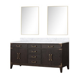 Lexora LVL72DK110 Laurel 72 inch W Brown Oak Double Sink Vanity Cabinet, Carrara Marble Top, and 34 in Mirrors