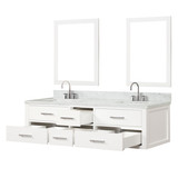 Lexora  LVC72DA111 Castor 72 in W x 22 in D White Double Bath Vanity, Carrara Marble Top, Faucet Set, and 34 in Mirrors