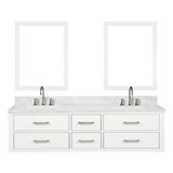 Lexora Castor 72 inch W White Double Sink Wall Hung Vanity Cabinet, Carrara Marble Top, Faucet Set, and 34 in Mirrors
