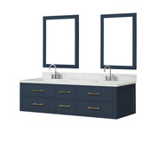 Lexora Castor 72 inch W Blue Double Sink Wall Hung Vanity Cabinet, Carrara Marble Top, Faucet Set, and 34 in Mirrors