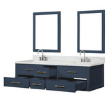 Lexora LVC72DE111 Castor 72 inch W Blue Double Sink Wall Hung Vanity Cabinet, Carrara Marble Top, Faucet Set, and 34 in Mirrors