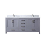 Lexora Jacques 72 in. W Dark Grey Double Sink Vanity Cabinet, Carrara Marble Top, and Faucet Set