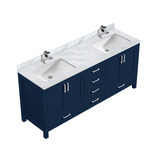 Lexora Jacques 72 in. W Navy Blue Double Sink Vanity Cabinet, Carrara Marble Top, and Faucet Set