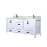 Lexora Jacques 72 in. W White Double Sink Vanity Cabinet, Carrara Marble Top, and Faucet Set