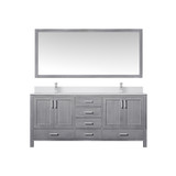 Lexora  LVJ72DD311 Jacques 72 in. W x 22 in. D Distressed Grey Bath Vanity, Cultured Marble Top, Faucet Set, and 28 in. Mirror