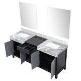 Lexora  LZ342272DLISM28 Zilara 72 in W x 22 in D Black and Grey Double Bath Vanity, Castle Grey Marble Top and 28 in Mirrors