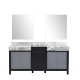 Lexora Zilara 72 inch W Black and Grey Double Sink Vanity Cabinet, Castle Grey Marble Top and 28 in Mirrors