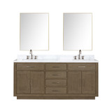 Lexora Abbey 72 inch W Grey Oak Double Sink Vanity Cabinet, Carrara Marble Top, Faucet Set, and 34 in Mirrors