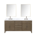 Lexora Laurel 72 inch W Grey Oak Double Sink Vanity Cabinet, Carrara Marble Top, Faucet Set, and 34 in Mirrors