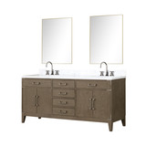 Lexora LVL72DR111 Laurel 72 inch W Grey Oak Double Sink Vanity Cabinet, Carrara Marble Top, Faucet Set, and 34 in Mirrors