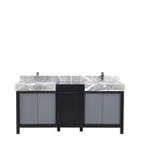 Lexora Zilara 72 inch W Black and Grey Double Sink Vanity Cabinet, Castle Grey Marble Top and Chrome Faucet Set