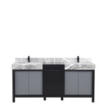 Lexora Zilara 72 inch W Black and Grey Double Sink Vanity Cabinet, Castle Grey Marble Top and Matte Black Faucet Set