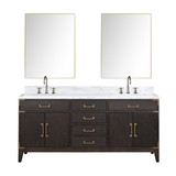 Lexora Laurel 72 inch W Brown Oak Double Sink Vanity Cabinet, Carrara Marble Top, Faucet Set, and 34 in Mirrors