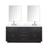 Lexora LVA72DJ111 Abbey 72 inch W Black Oak Double Sink Vanity Cabinet, Carrara Marble Top, Faucet Set, and 34 in Mirrors