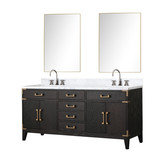 Lexora LVL72DJ111 Laurel 72 inch W Black Oak Double Sink Vanity Cabinet, Carrara Marble Top, Faucet Set, and 34 in Mirrors